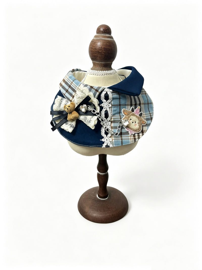 Navy Plaid Teddy Lace Bib