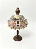 Brown gingham ruffle bib with lace and bow