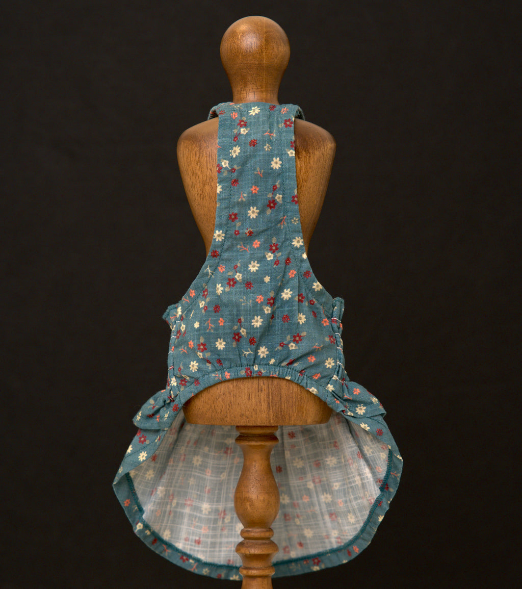 Vintage Blue Floral Shirred Dog Dress