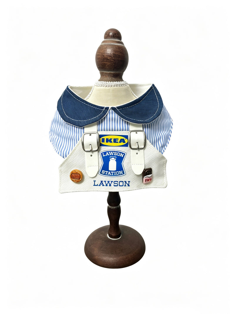 Convenience Store Apron Bib — Blue Stripe