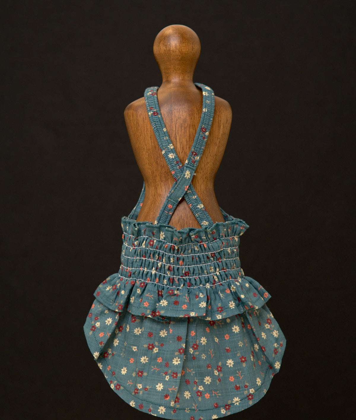 Vintage Blue Floral Shirred Dog Dress